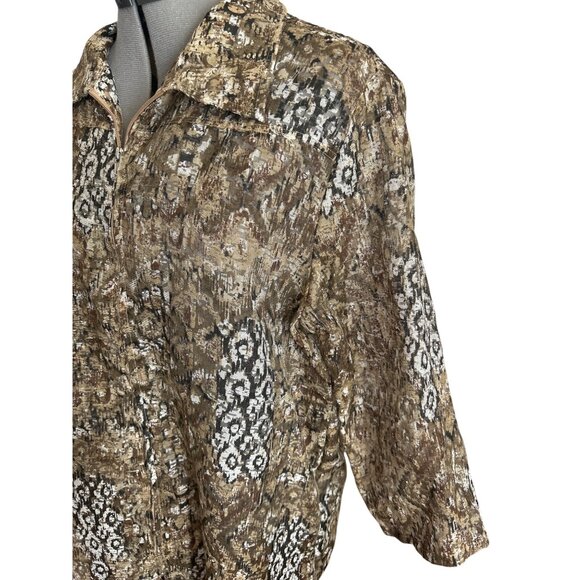 BonWorth Womens Sheer Brown & Black Abstract Print Zip-Up Top Size Medium - Picture 2 of 7